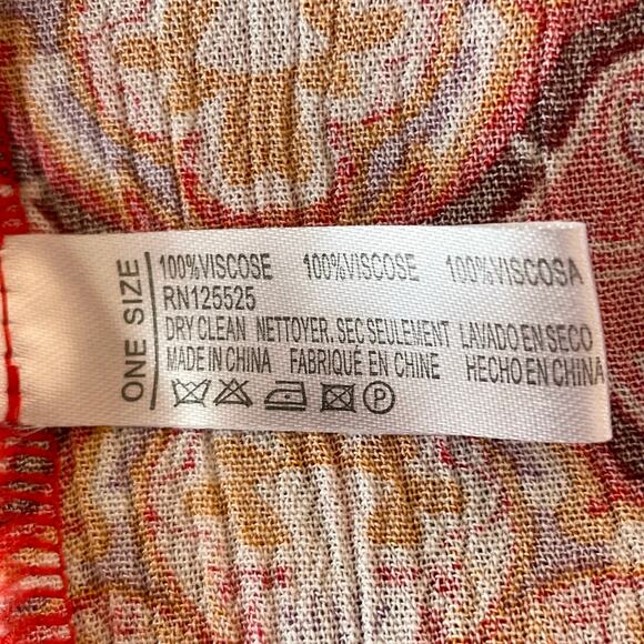 Rikka Orange Red Paisley & Morocan Print Long Line Kimono Cover One Size Gauzy - Picture 7 of 7